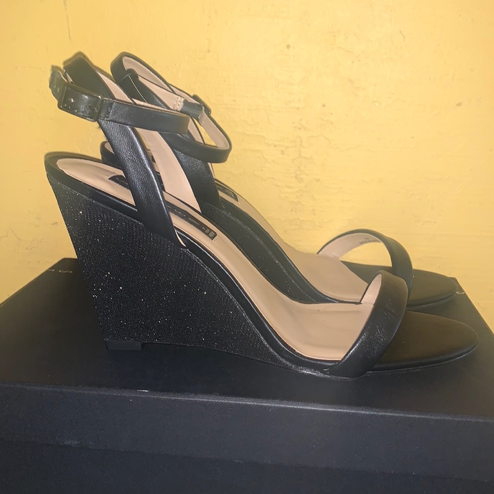 Steve Madden Black Wedge Sandals